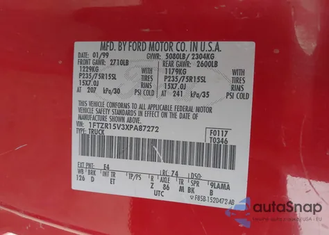 1999 Ford Ranger Xl/Xlt z USA, uszkodzony, nr VIN 1FTZR15V3XPA87272